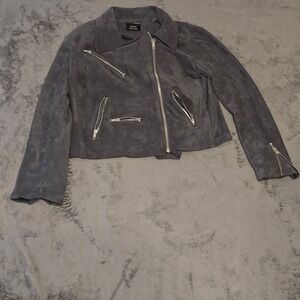 VICI Grey Soft Faux Suede Moto Biker Style Jacket XL Zip Up Stylish Cool Chic